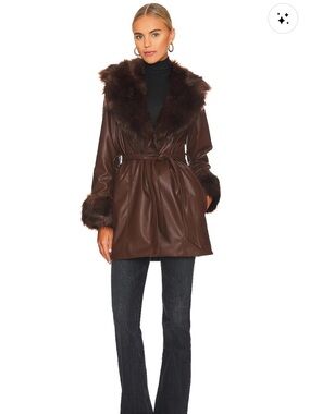 Show Me Your Mumu Penny Lane Faux Leather Jacket in Chocolate M